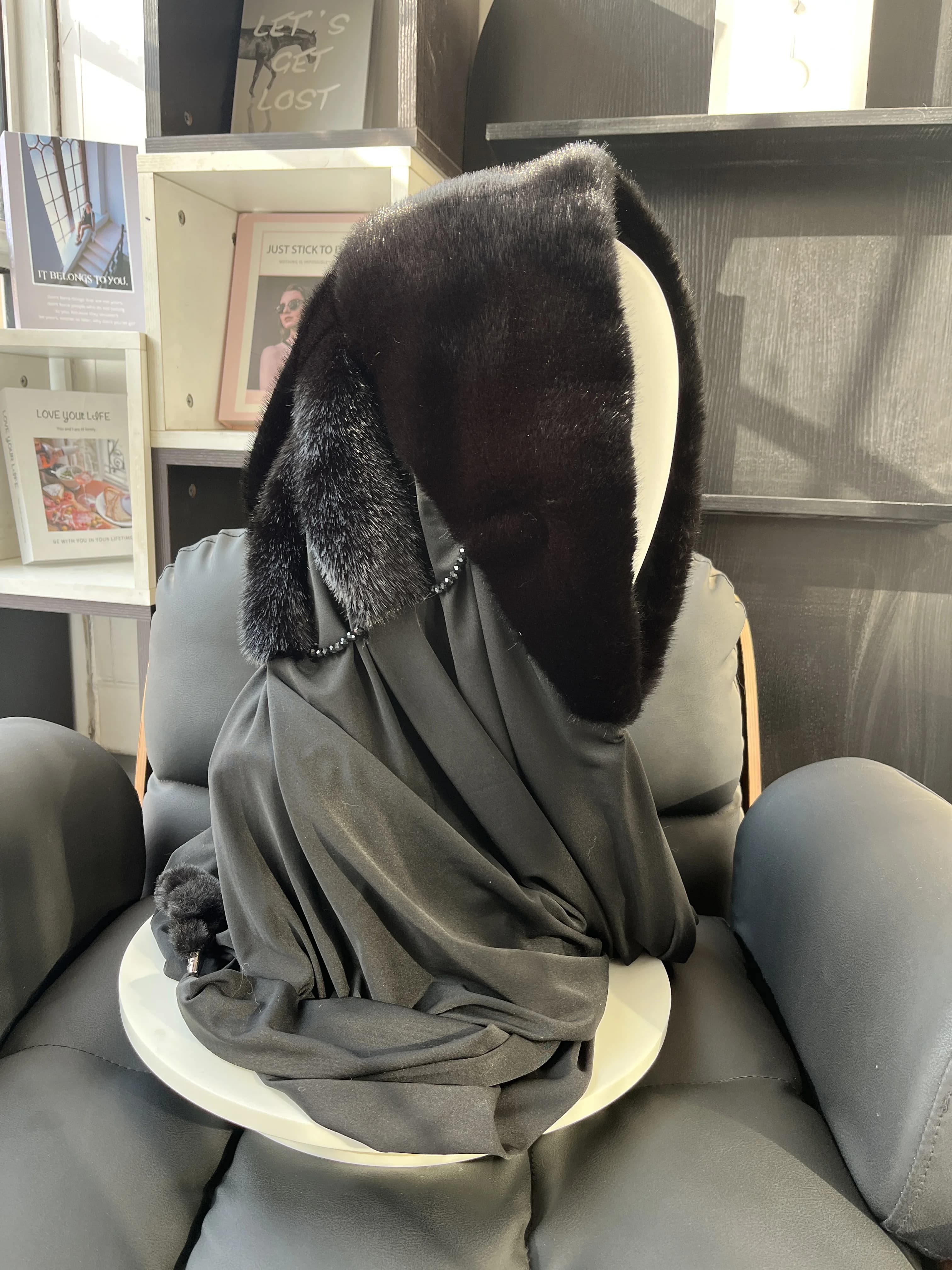Faux vison fourrure capuche chapeau femmes hiver chaud luxe pleine peau fausse fourrure de vison éch