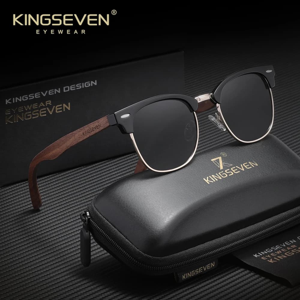 KINGSEVEN – lunettes de soleil rétro en noyer pour hommes et femmes, polarisées, faites à la main, P