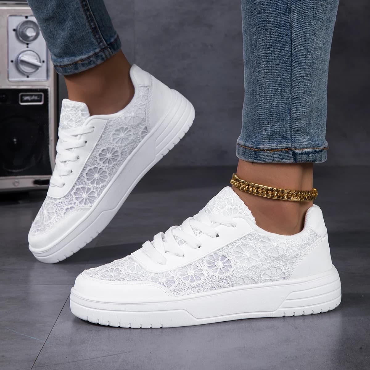 Baskets pour femmes, mode, respirantes, en maille à motif floral, chaussures de créateur, mocassins 