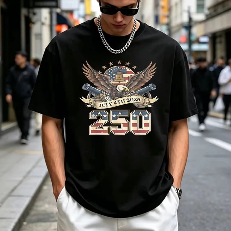T-shirt vintage à manches courtes pour hommes, avec drapeau américain, 250e anniversaire, imprimé We