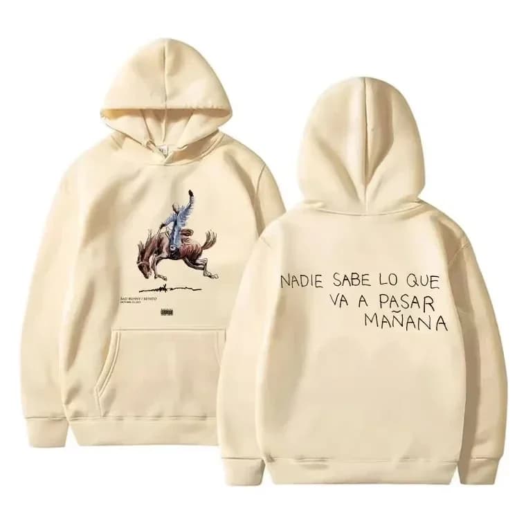 Hommes femme polaire surdimensionné sweats à capuche Hip Hop rappeur Bad Bunny Nadie Sabe Lo Que Va 