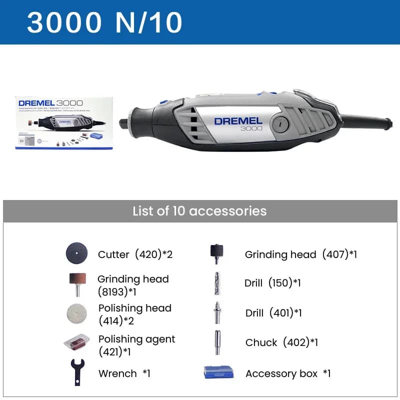 Dremel-Mini meuleuse électrique 3000 avec kit d'accessoires professionnels, ponceuse à distance, out