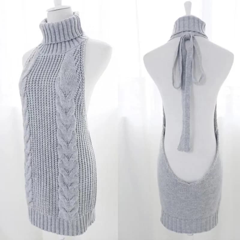 Femmes Sexy dos nu tricoté pull fille pulls robes érotique col roulé femmes haut pour femme épaules