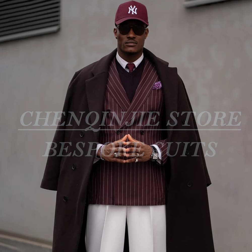 Costumes pour hommes de haute qualité, 3 pièces, veste élégante, pantalon avec trench-coat, ensemble