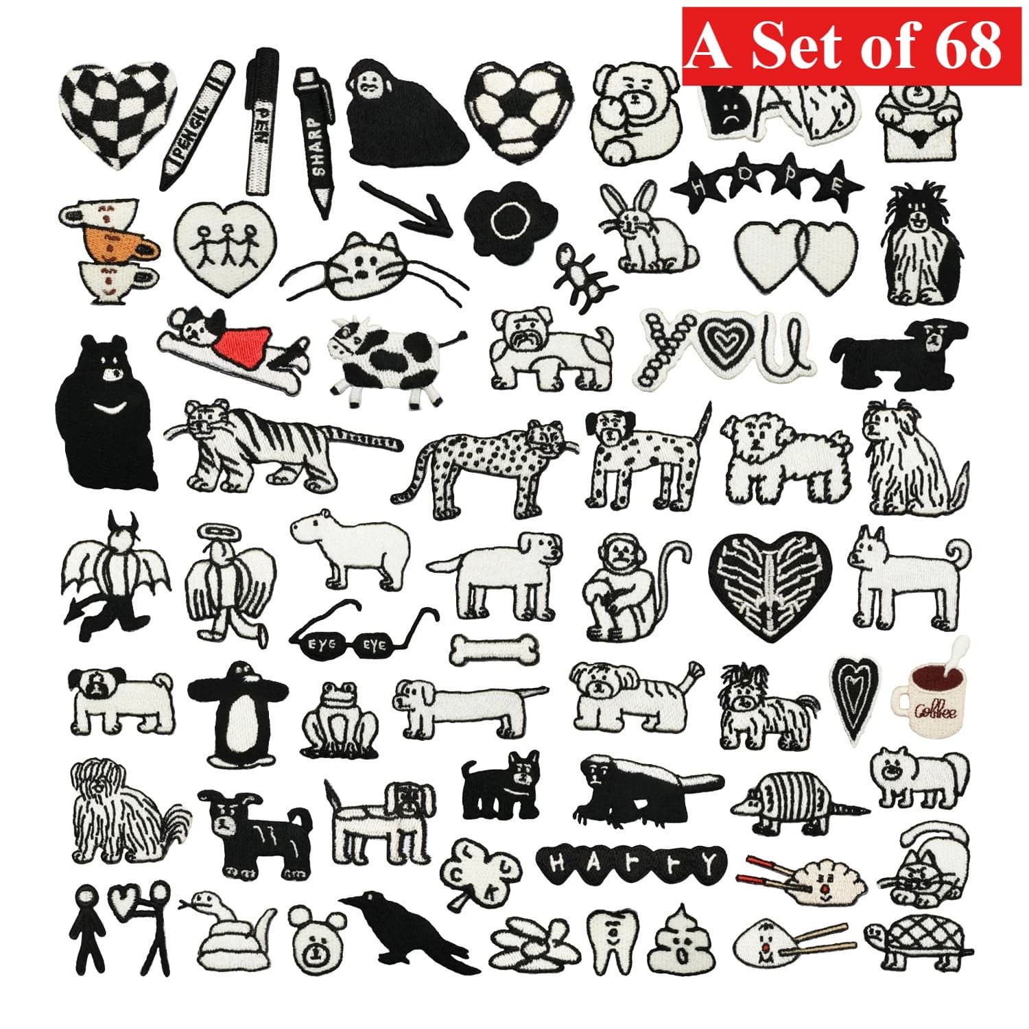 Lot de 68 patchs en forme d'ours en peluche noirs, broderies d'animaux mignons à repasser sur les vê