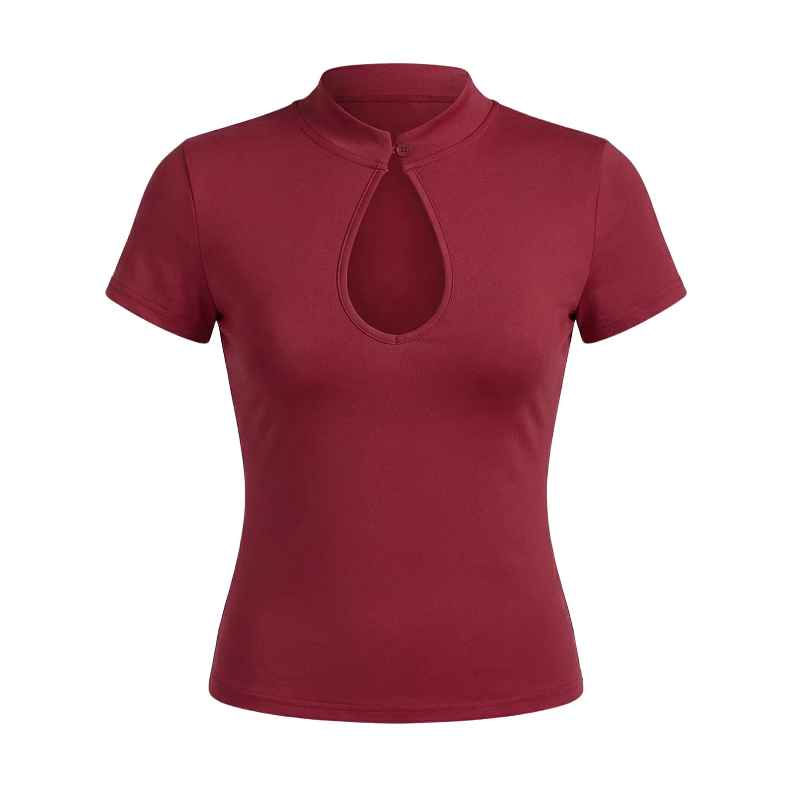 T-shirts courts sexy à col et découpes pour femmes, à manches courtes, boutonnés sur le devant, ajus