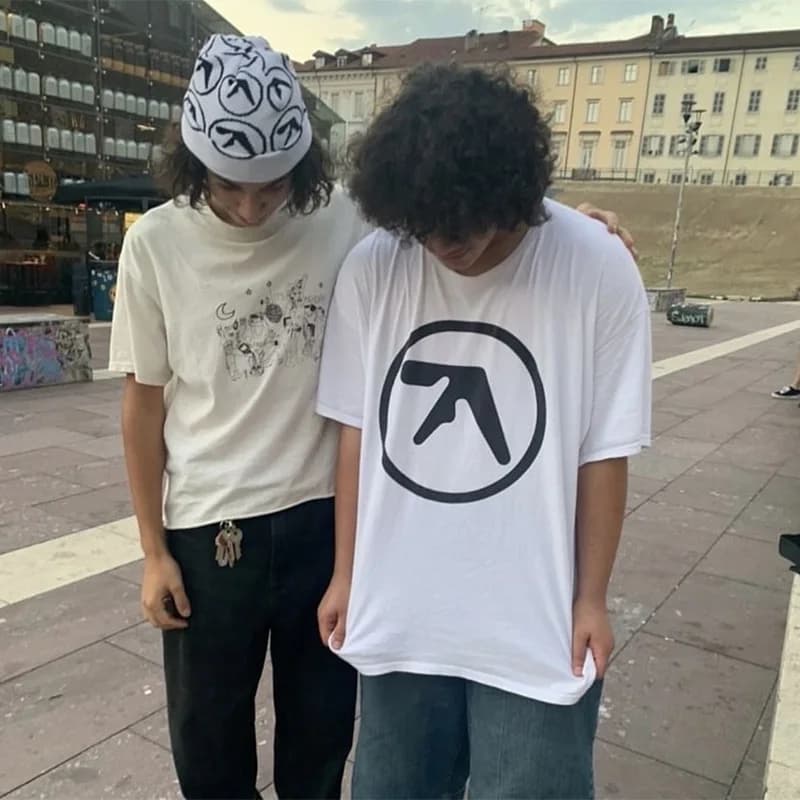 T-Shirt homme Aphex Twin chemise 100% coton imprimé surdimensionné Y2k t-shirts streetwear à manches