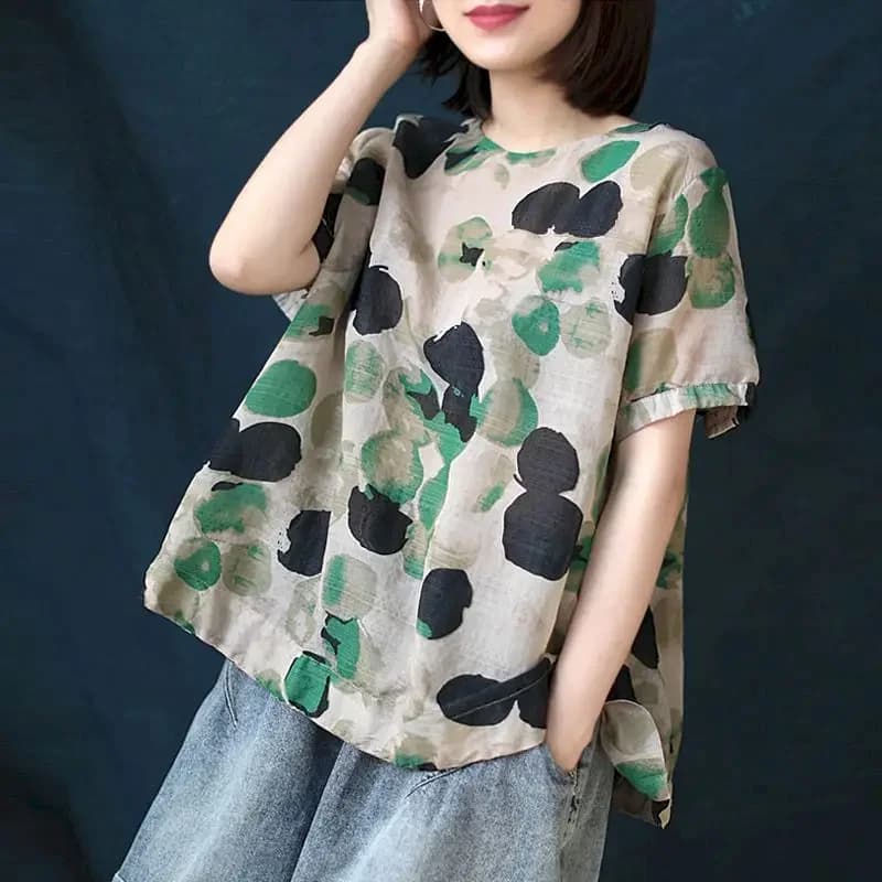 Imitation coton chanvre T-shirt femmes Art Vintage ample mince T-shirt à manches courtes pull haut 2