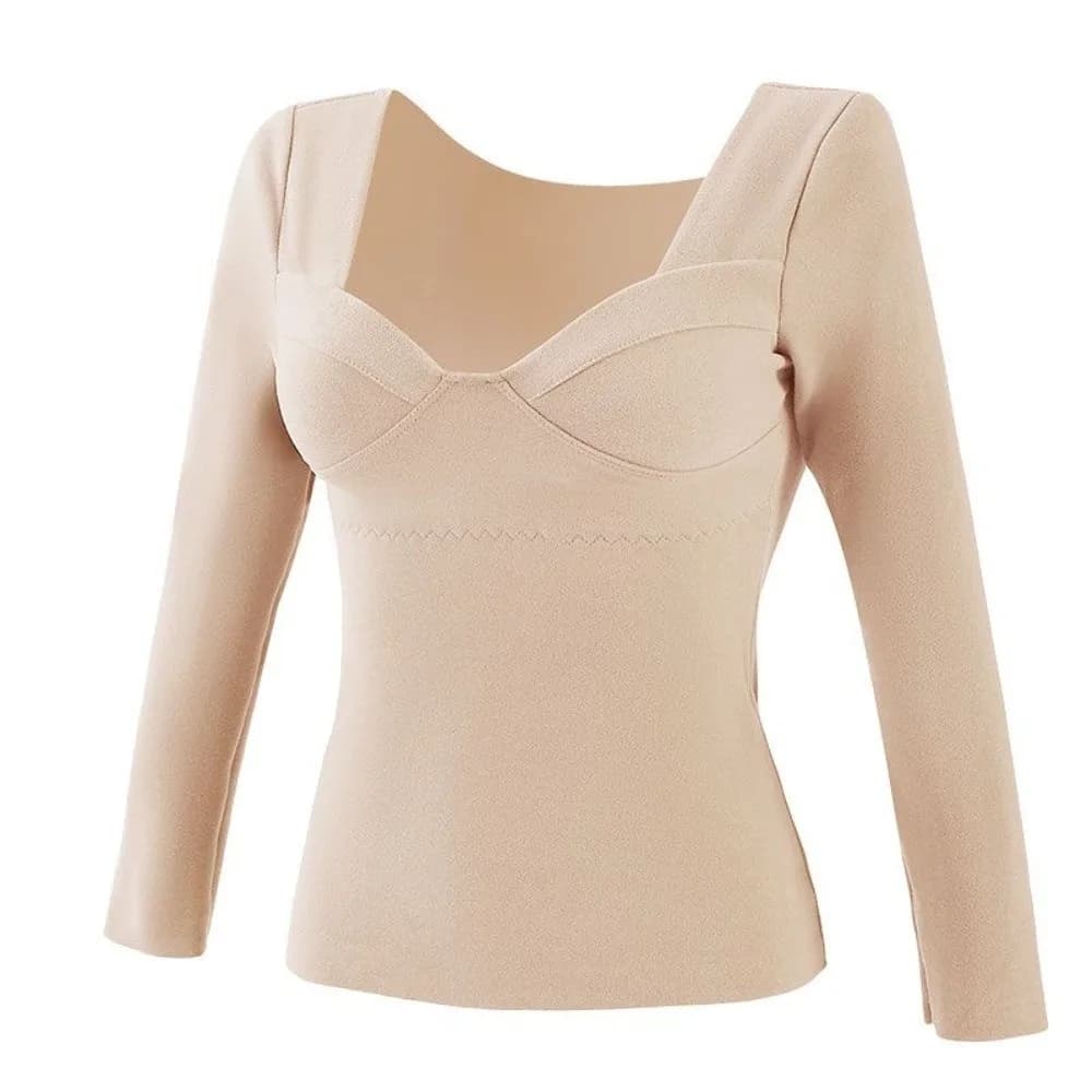 Col en V femmes vêtements thermiques Invisible couleur unie sous-vêtement thermique Lingerie velours