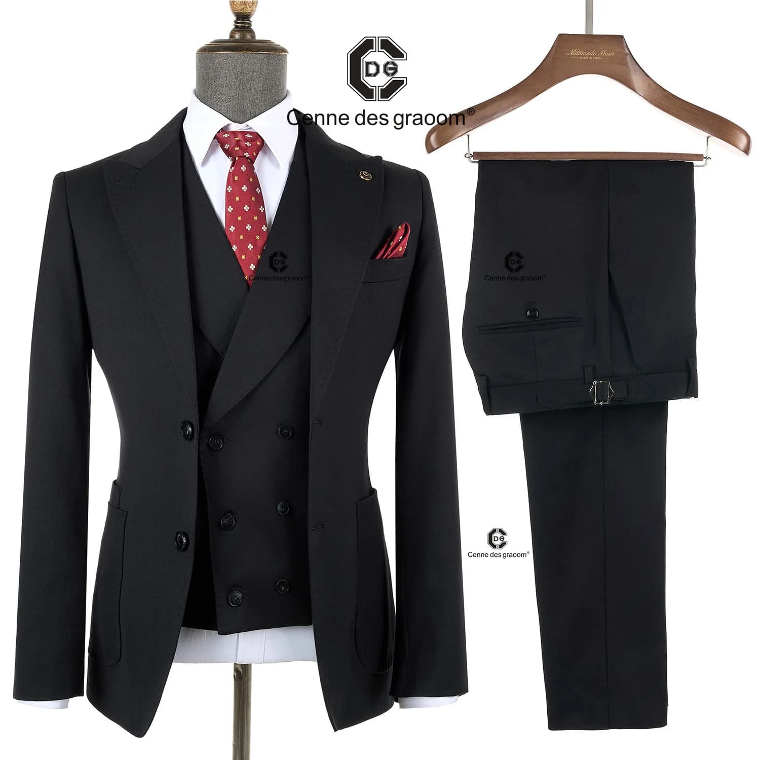 CENNE DES GRAwing M-Costume Classique à 2 lèvent Rayures Noires pour Homme, Blazer GlaPants, Ensembl
