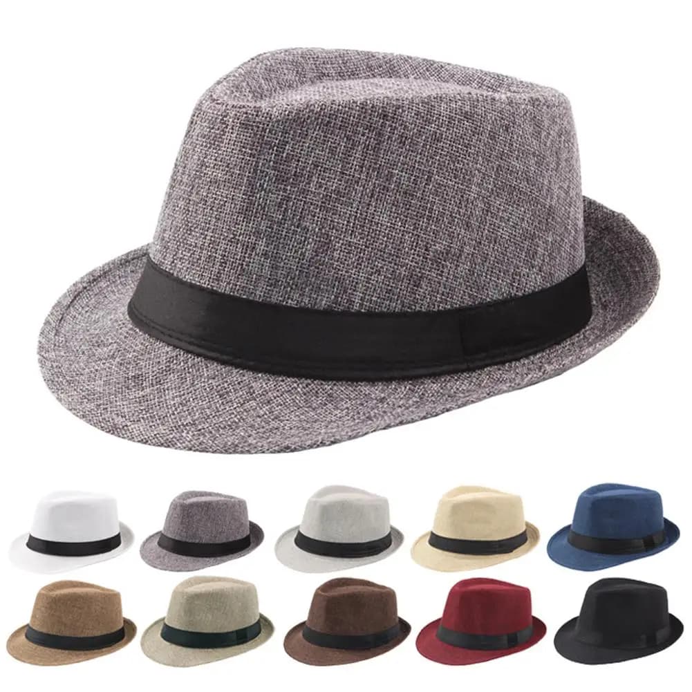 ChimJazz-Casquette Fedora en lin à large bord pour homme