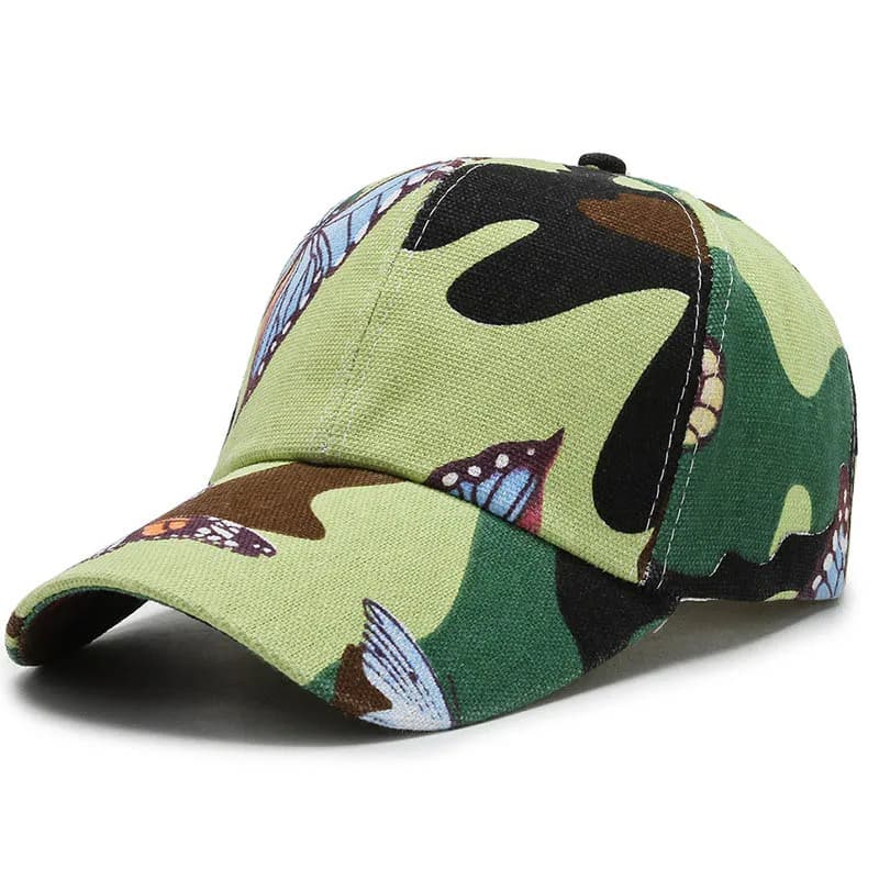 Casquettes de baseball FS Fashion à imprimé feuilles et papillons colorés pour femmes, chapeau vinta