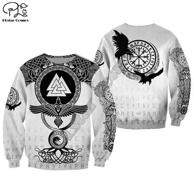 PLstar-Cosmos Valhalla God Odin Kokor Tattoo Vintage, Survêtement, 3D Print, Harajuku Pullover, Casu