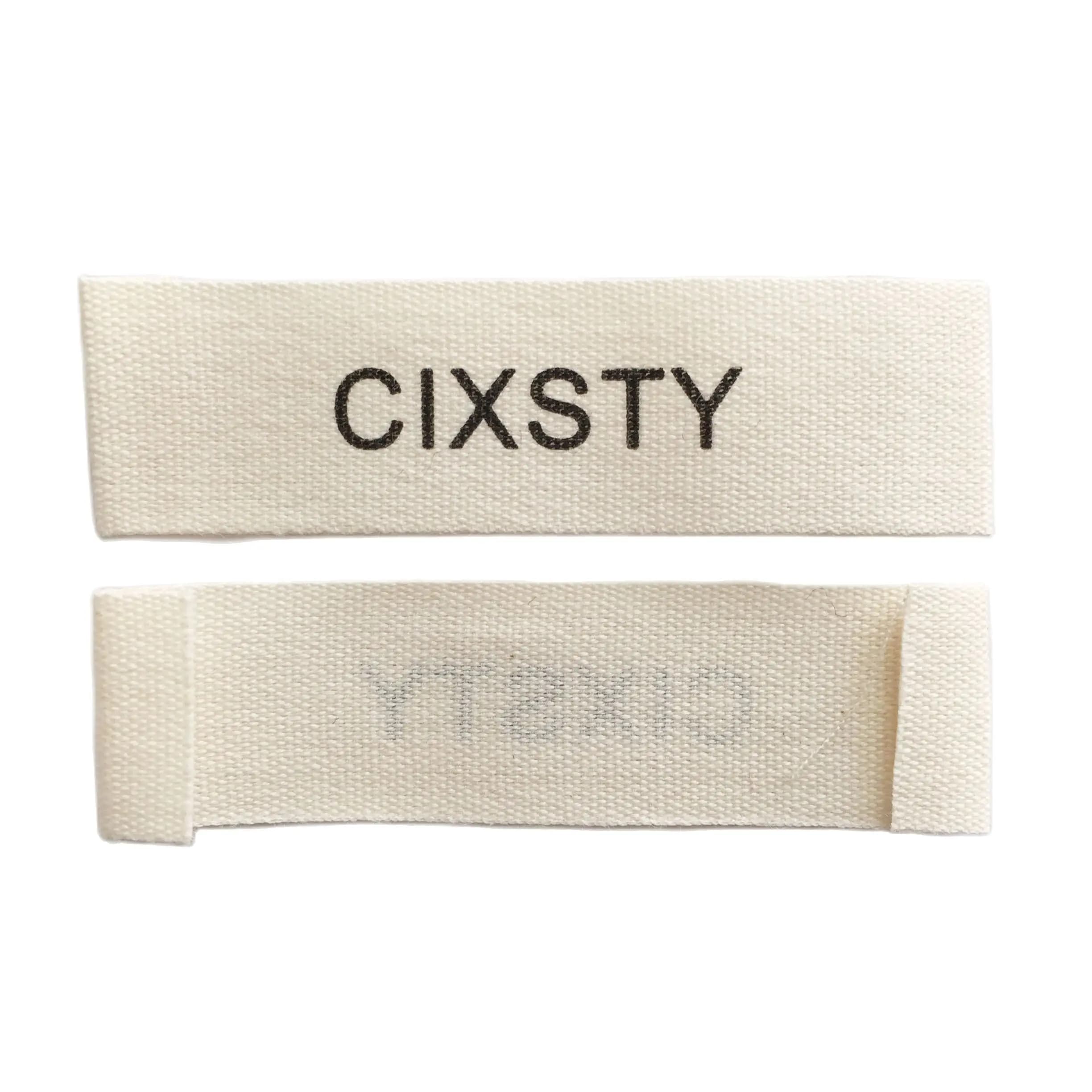 Étiquette en coton pliable d'extrémité de tissu naturel personnalisée, étiquette de vêtement avec LO
