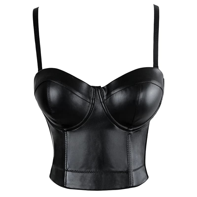 Aonve femmes été haut sexy en cuir PU Festival vêtements hauts Bralette haut court femme Punk Goth C