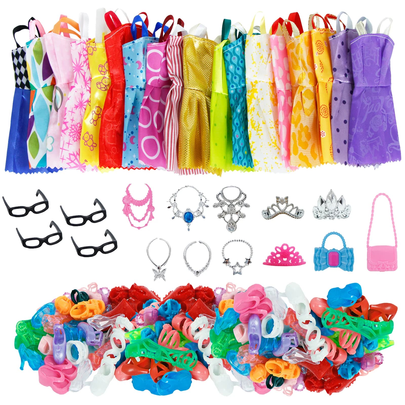 35 articles/ensemble d'accessoires de poupée = 10 pièces robe de poupée + 6 collier 4 lunettes 3 cou
