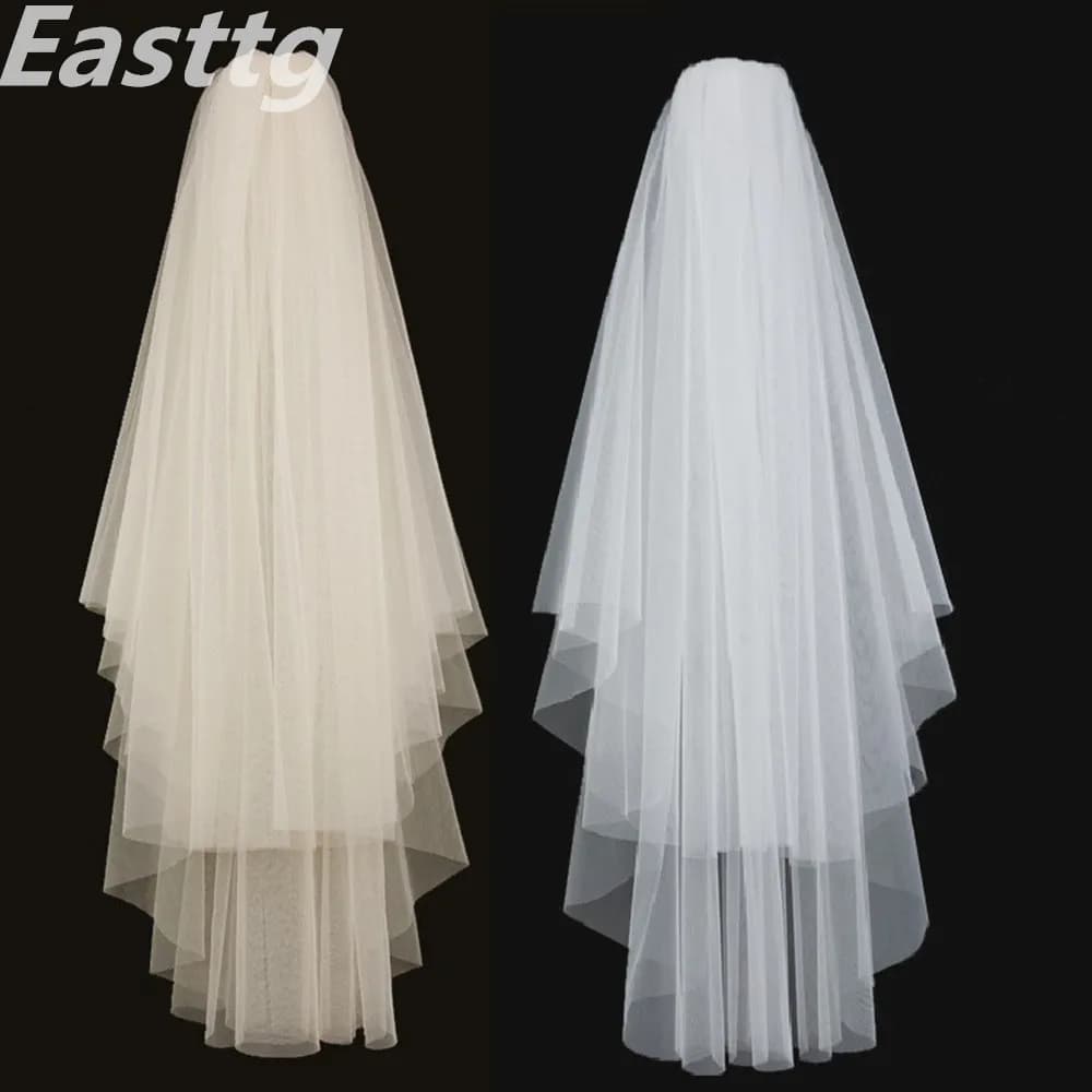 Voiles de mariée élégants blancs ivoire 2 couches avec peigne, bord coupé, voile de mariage en tulle