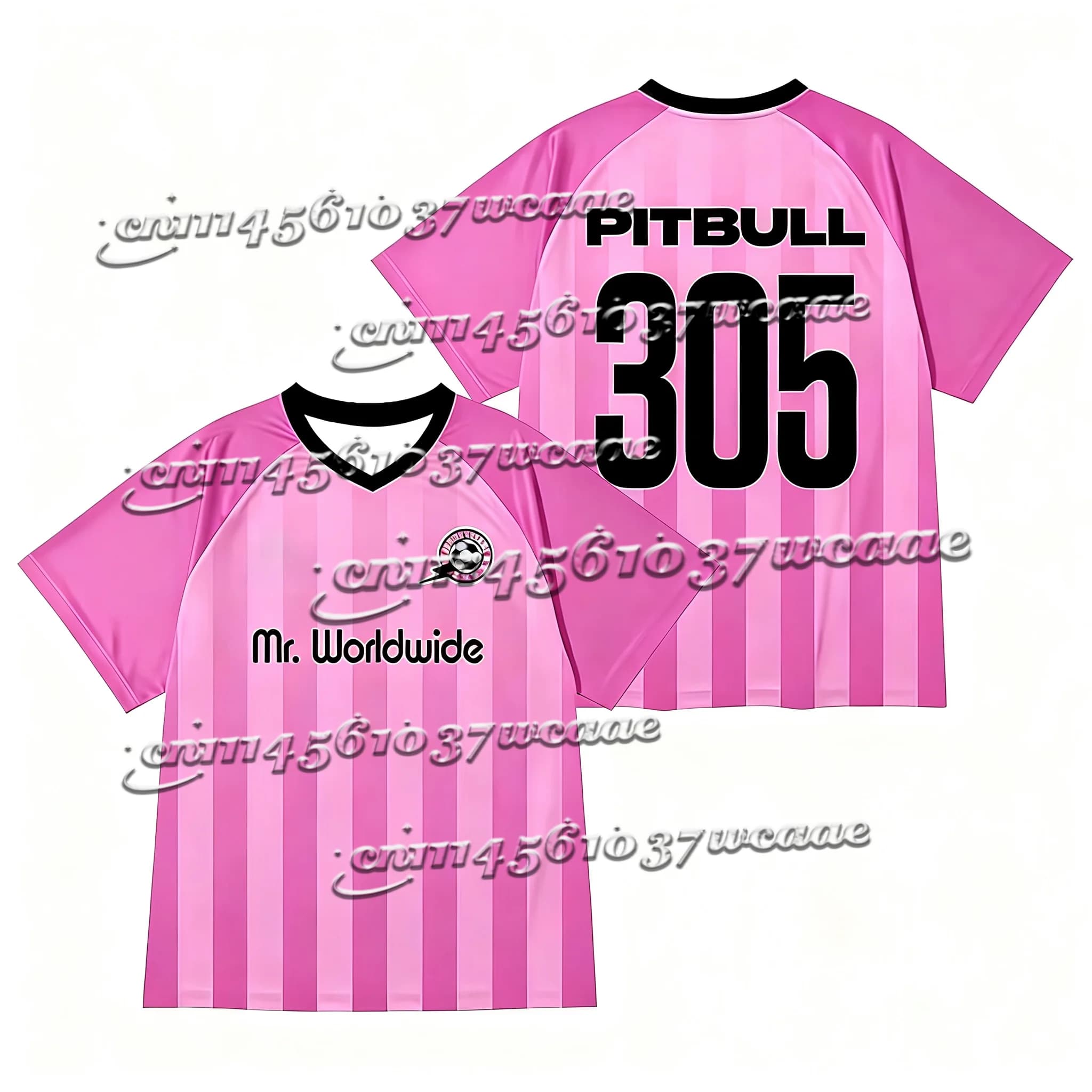 T-shirt 2026Pitbull Mr Worldwide 305 Pink Jersey I'm Back Tour Col en V Manches Courtes Femme Homme