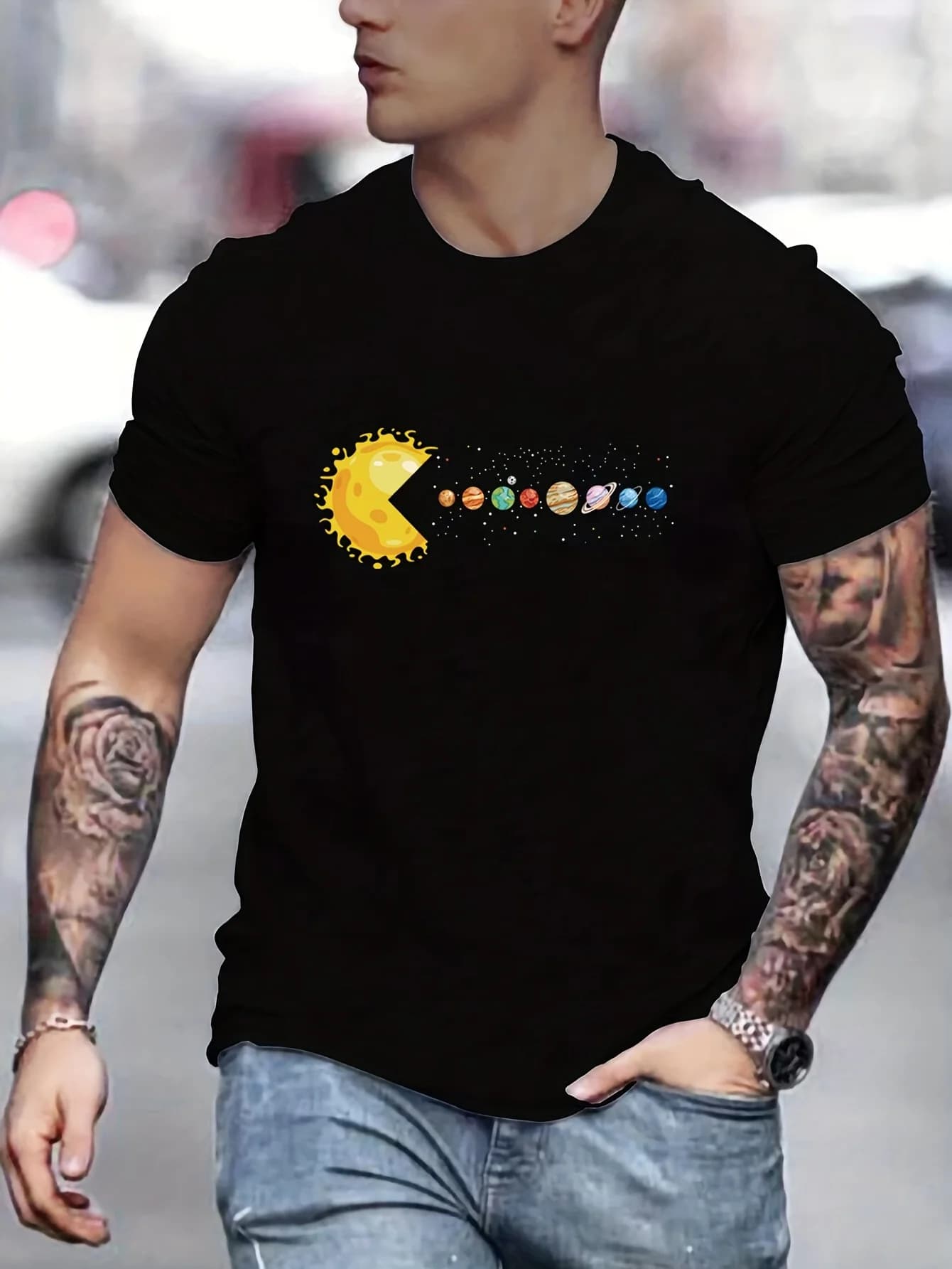 T-shirts imprimés planètes du système solaire pour hommes, T-Shirt respirant décontracté à séchage r
