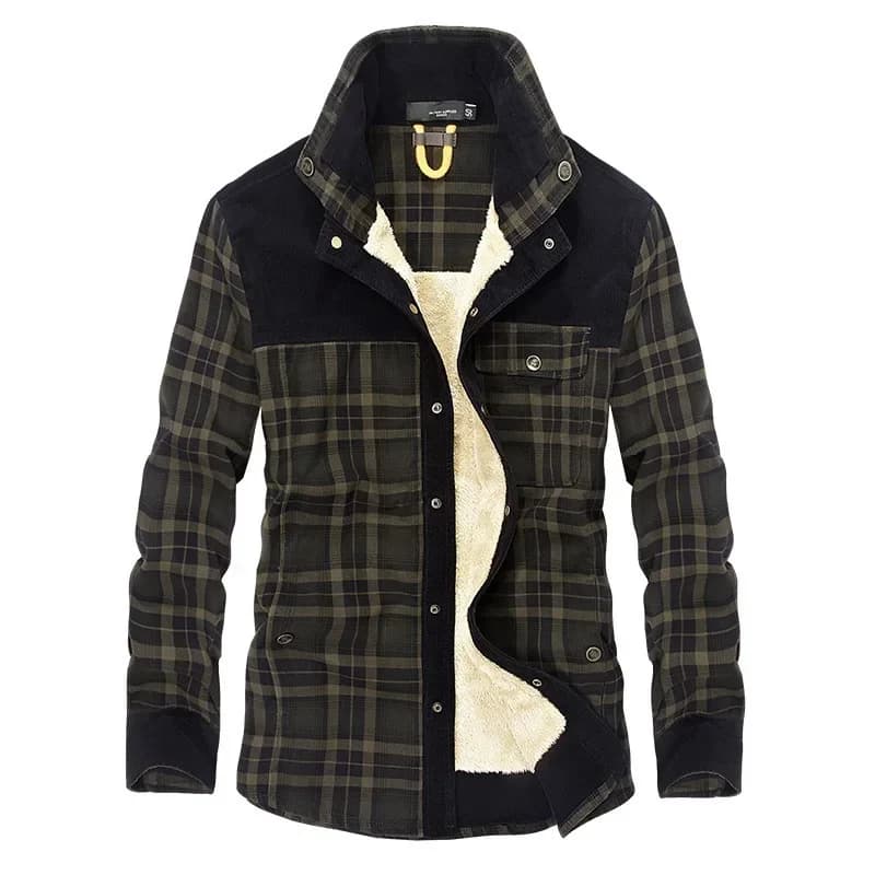 Hommes hiver chaud chemises manteaux 100% coton Plaid épaissi polaire veste mode coupe-vent col mont