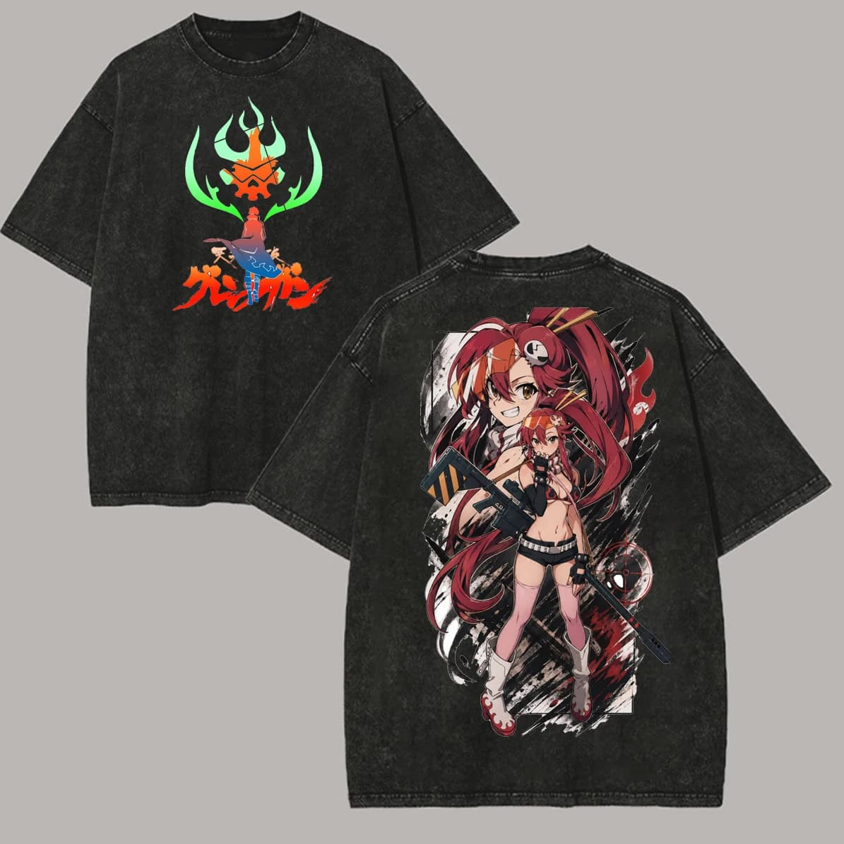T-shirt imprimé Tengen Toppa Gurren Lagann Littner Yoko pour hommes et femmes, T-shirts rétro lavés