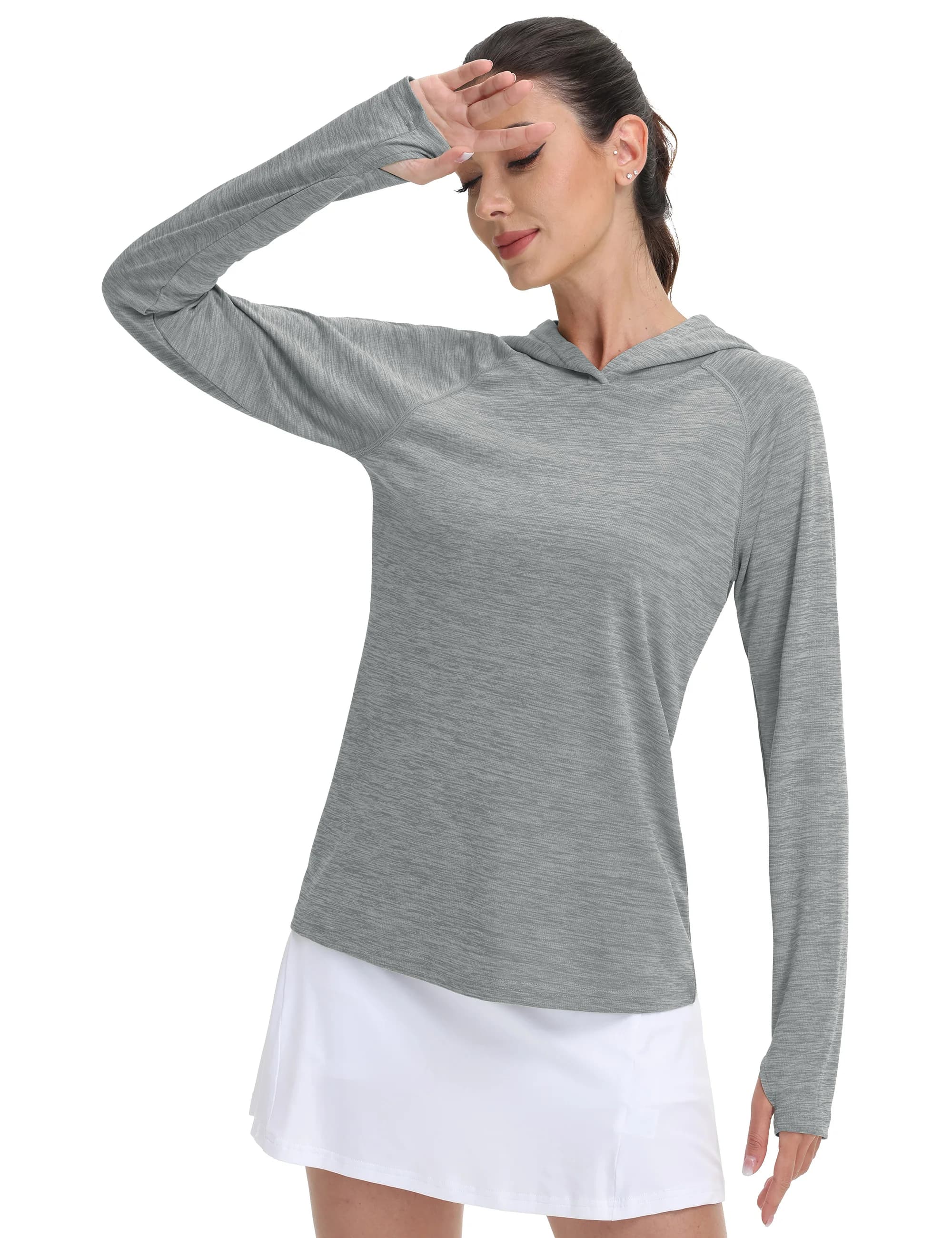 Sweat-shirt à capuche léger pour femme avec protection solaire UPF 50+, manches longues et trous pou