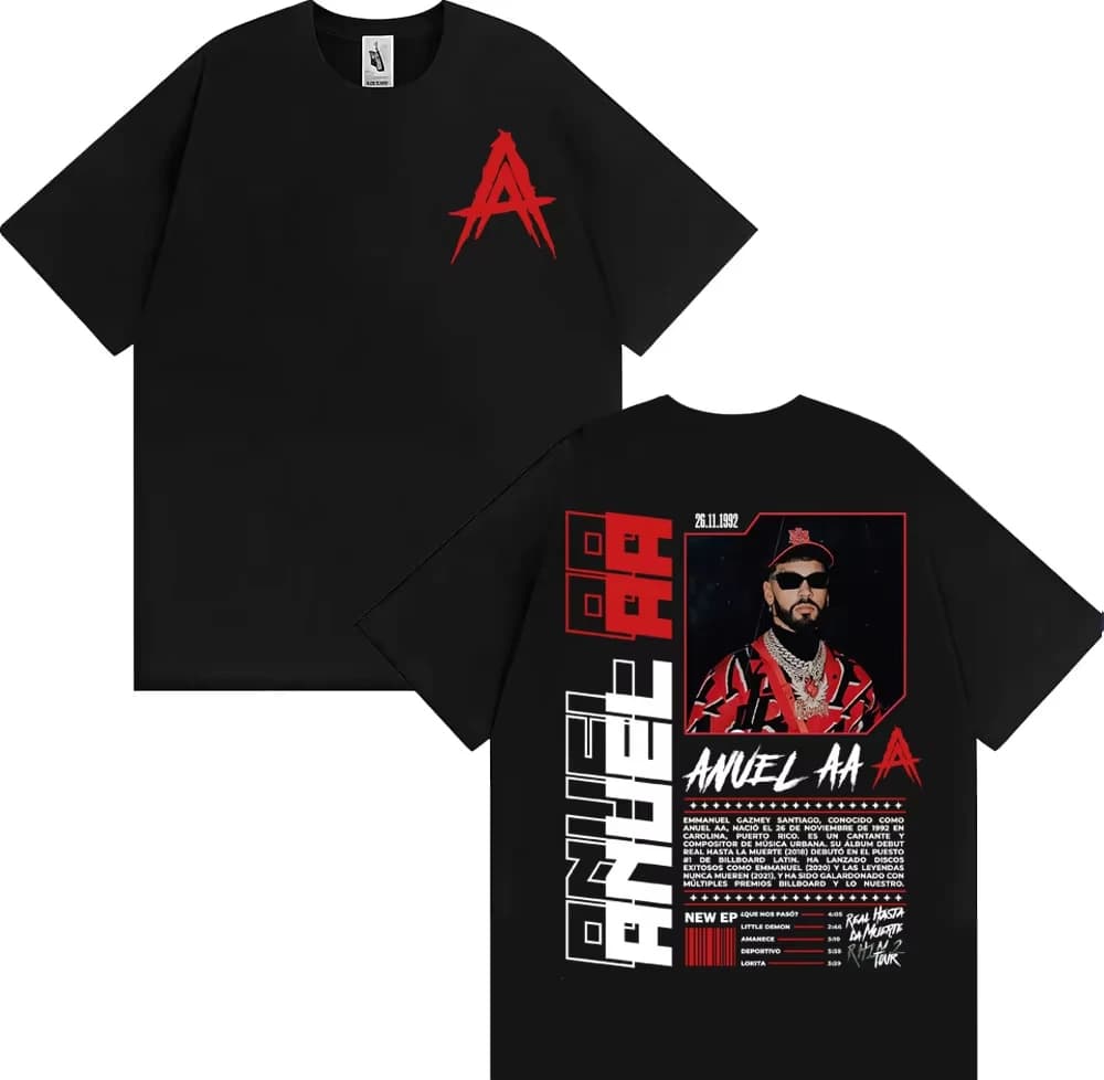 T-shirt Anuel AA Rhlm 2 Real Hasta La Muerte, vêtements pour hommes et femmes, t-shirt Harajuku goth