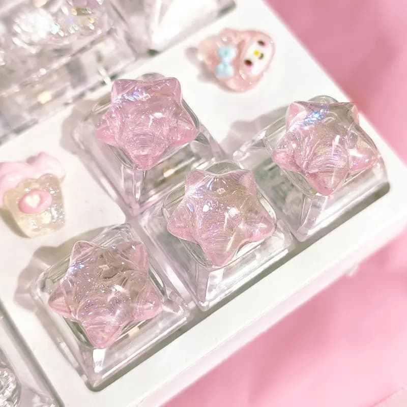 Lot de 4 touches de clavier personnalisées rétroéclairées, transparentes, à paillettes, mignonnes, p