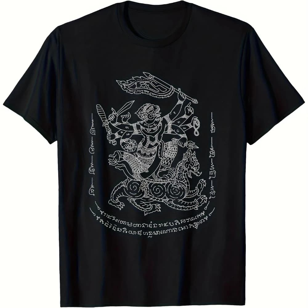 T-shirt pour homme avec tatouage thaïlandais khmer Sak Yant, authentique art corporel traditionnel d