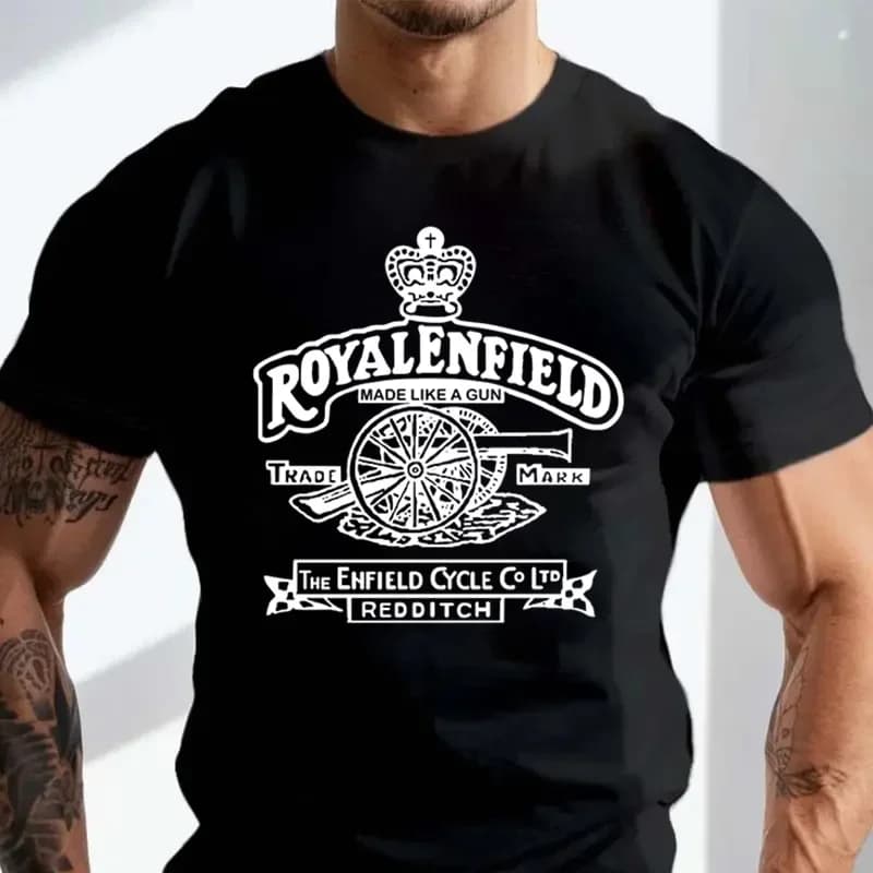 T-shirt vintage classique Royal Enfield Motorcycle Gun Premium Biker pour hommes, à la mode, décontr