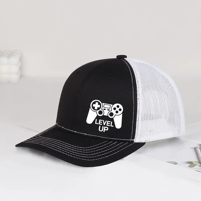 Casquette de camionneur imprimée « LEVEL UP » pour contrôleur de jeu, confortable, réglable, Snapbac