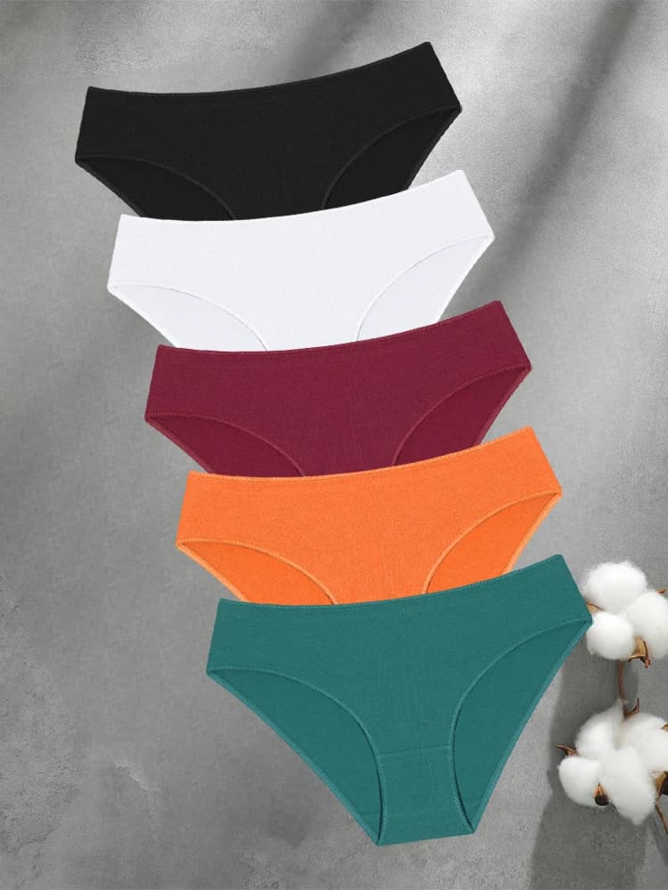 FINETOO Lot de 5 culottes en coton sans couture pour femme, taille basse, respirantes, extensibles,