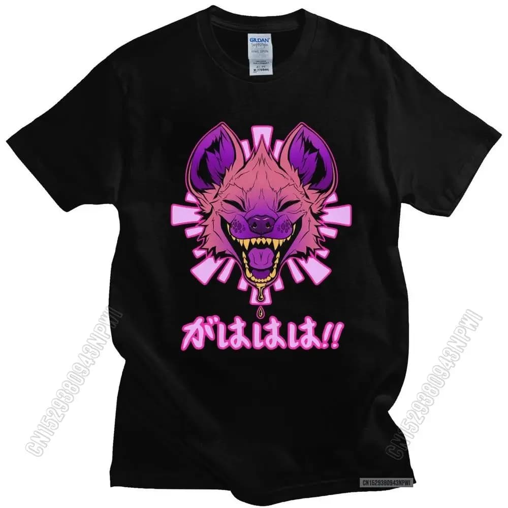 Kawaii japonais Vaporwave Hyena T-Shirt hommes tissu doux coton T-Shirt Harajuku populaire GAHAHA fo