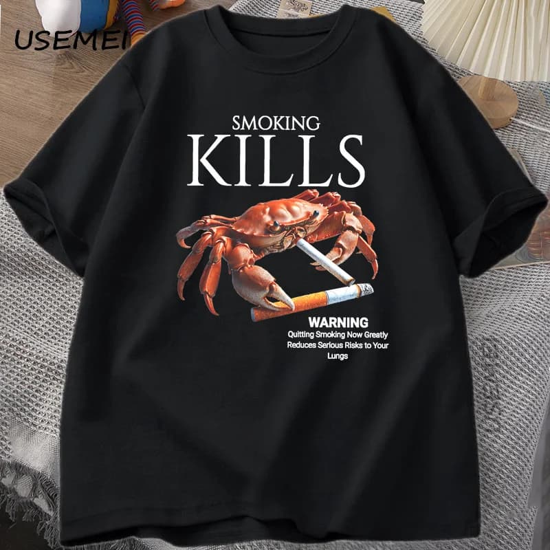 Fumer tue le crabe t-shirts désencré bizarre T-Shirt graphique bizarre T-Shirt Harajuku coton à manc