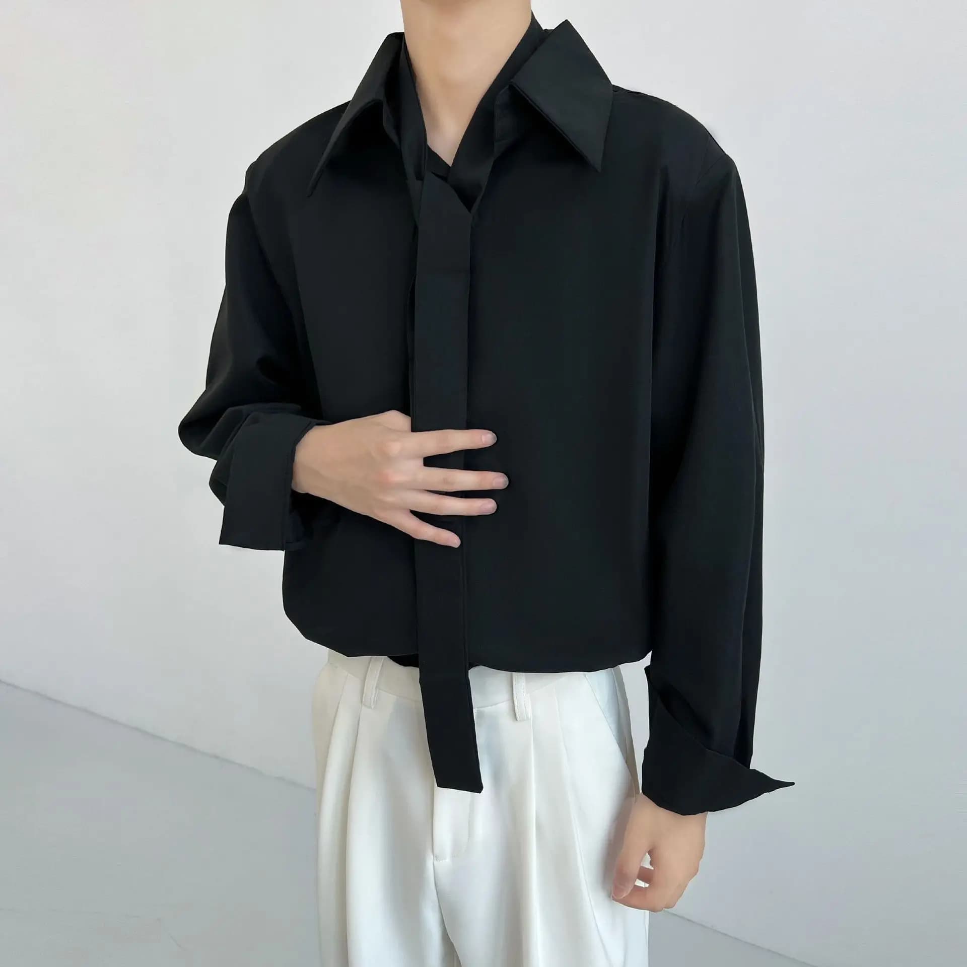 Chemise Design cravate pour hommes, drapé, sens Unique, col à gros points, ample, mode française, ma