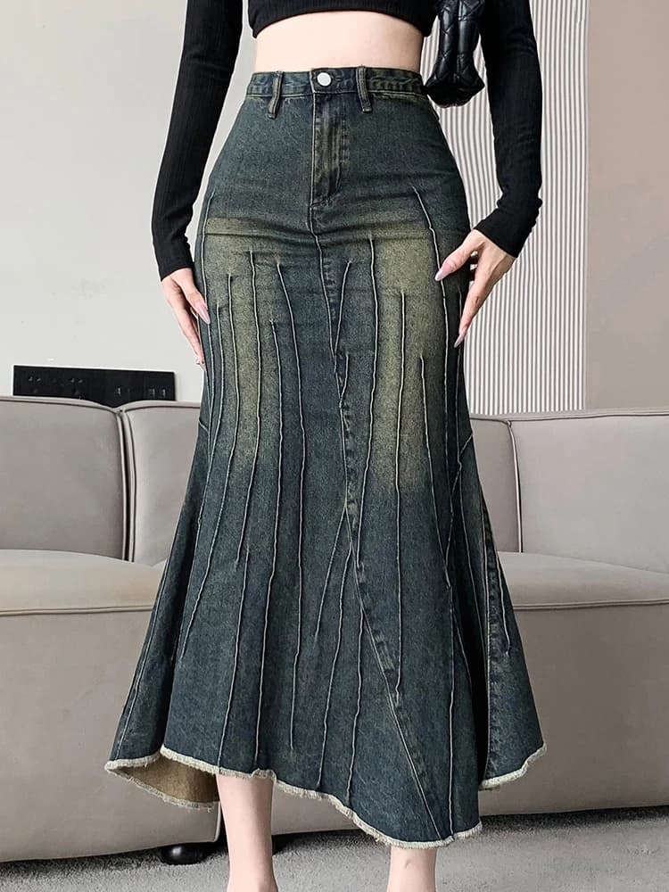 Vintage déchiré femmes sirène jupe 2023 nouvelle mode Y2K Streetwear jean jupes femme rétro décontra