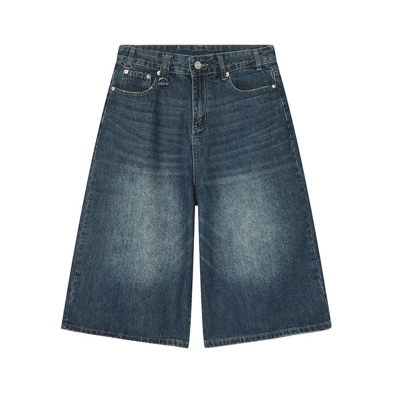 Short en jean baggy vintage pour femmes et hommes, pantalon large, taille haute, jean délavé, longue