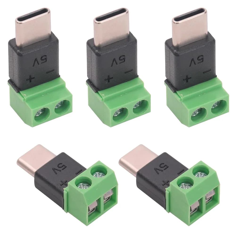 Adaptateur TypeC vers 2 broches, 5 pièces, sans soudure, connexion rapide, borne verte pour câble de
