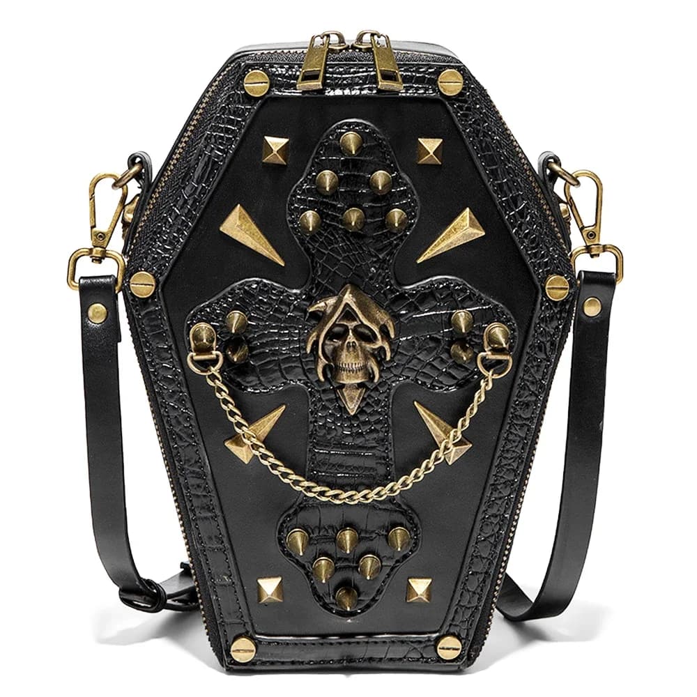 Medieval rétro Punk Halloween Cosplay accessoires Mini crâne Rivet chaîne cercueil portefeuille à ma