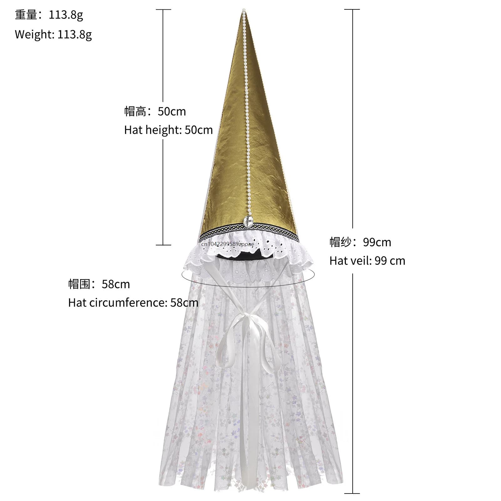 Chapeau conique médiéval Renaissance avec voile pour le visage, accessoire de déguisement pour Hallo