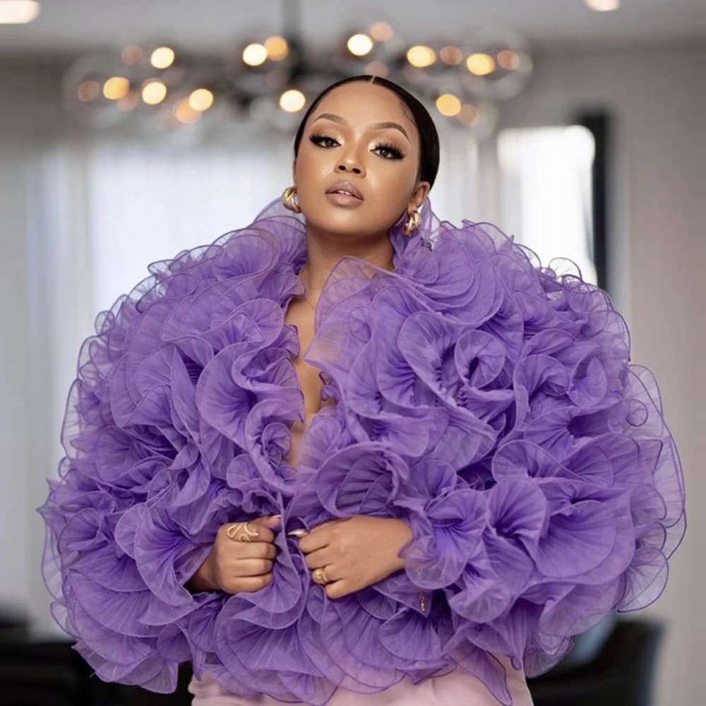 Haut en Tulle à volants violets pour femmes, veste bouffante à la mode, séance Photo, vêtements de c
