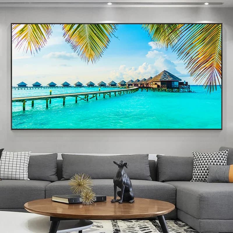 Peinture sur toile des îles des Maldives, pont en bois naturel, impressions de paysage pour salon, d