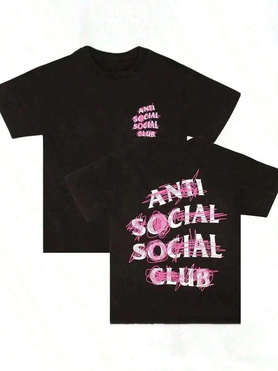 T-shirt imprimé Anti Social Club pour homme, été, unisexe, en coton respirant, col rond, manches cou