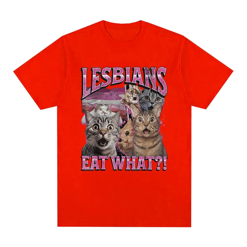 Lesbiennes mangent ce drôle amoureux des chats Meme Humor T-shirt hommes femmes mode T-shirt coton d