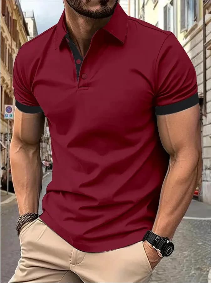 Polo Homme Manches Courtes Color Block Coupe Slim Style Anglais Décontracté Streetwear Été Respirant