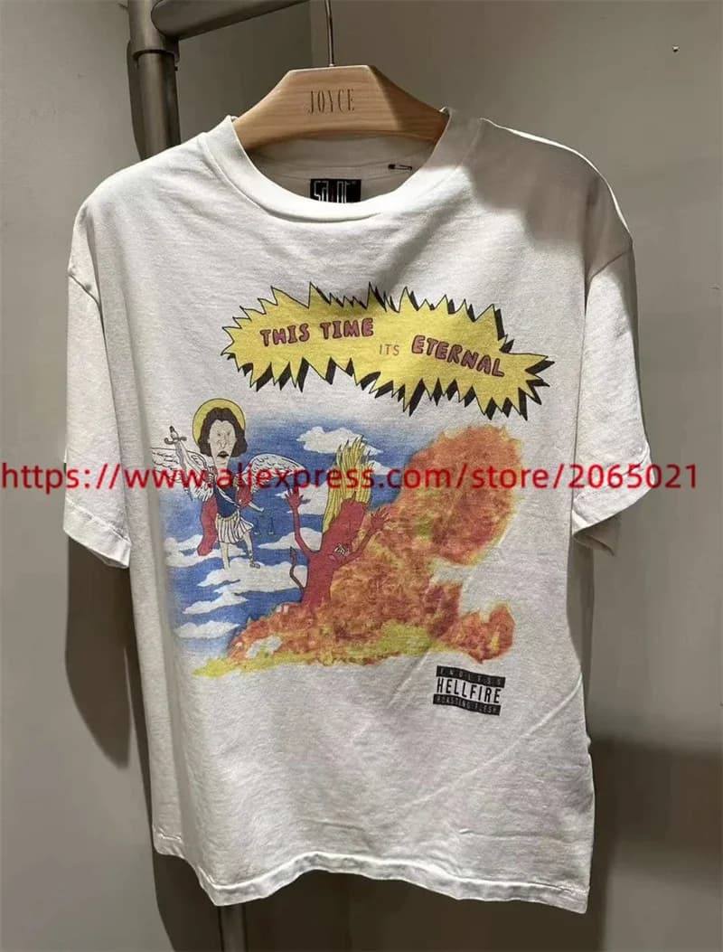 T-shirt imprimé dessin animé vintage pour hommes et femmes, haut délavé, synchronisation, 2020