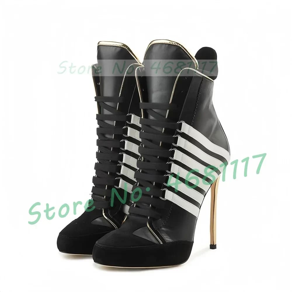 Baskets à bout rond pour femmes, bottines Stiletto, nouveauté, bottes blanches imprimées à bande, ch