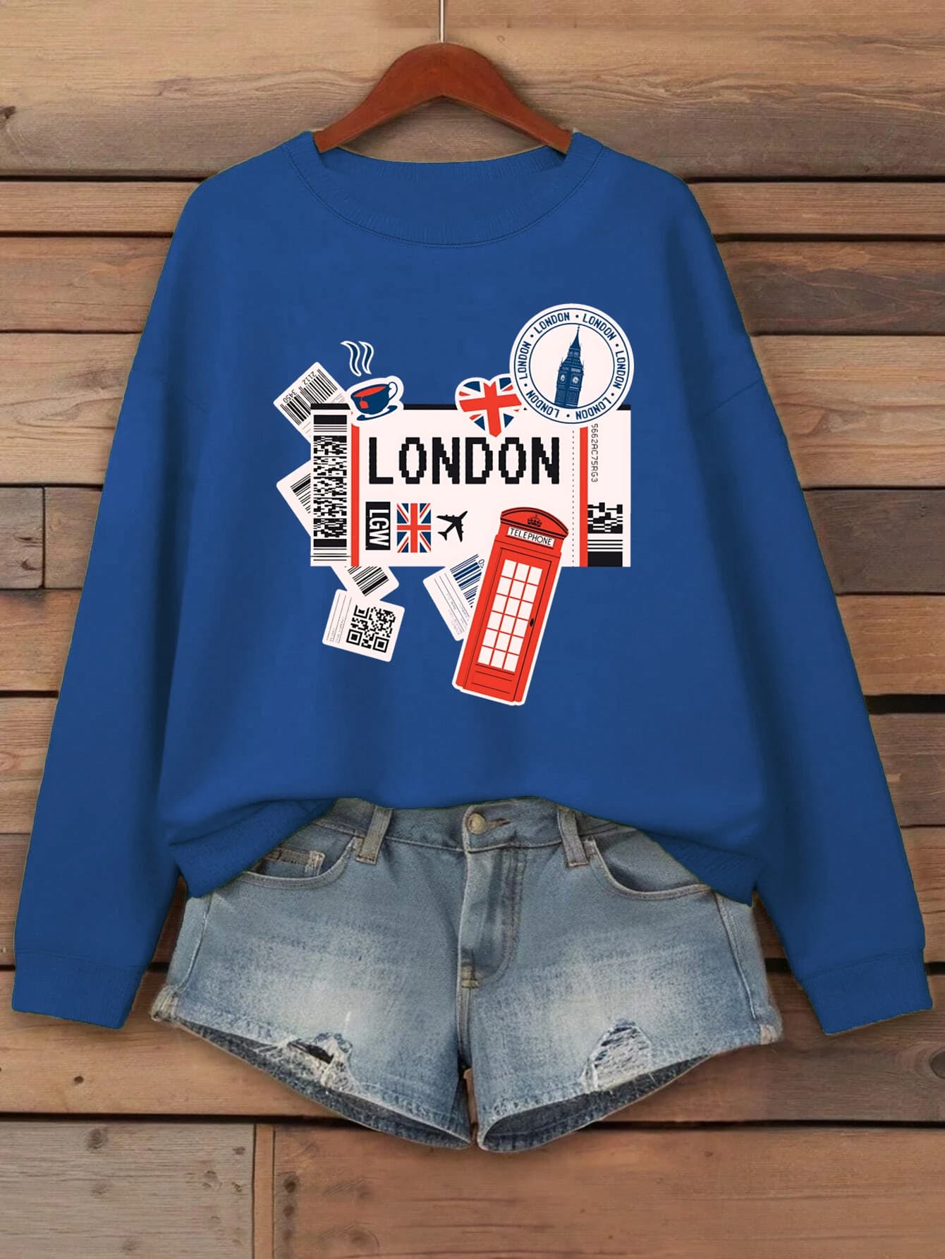 Londres touristique Airfare impression femmes vêtements de sport ample col rond sweat décontracté mu
