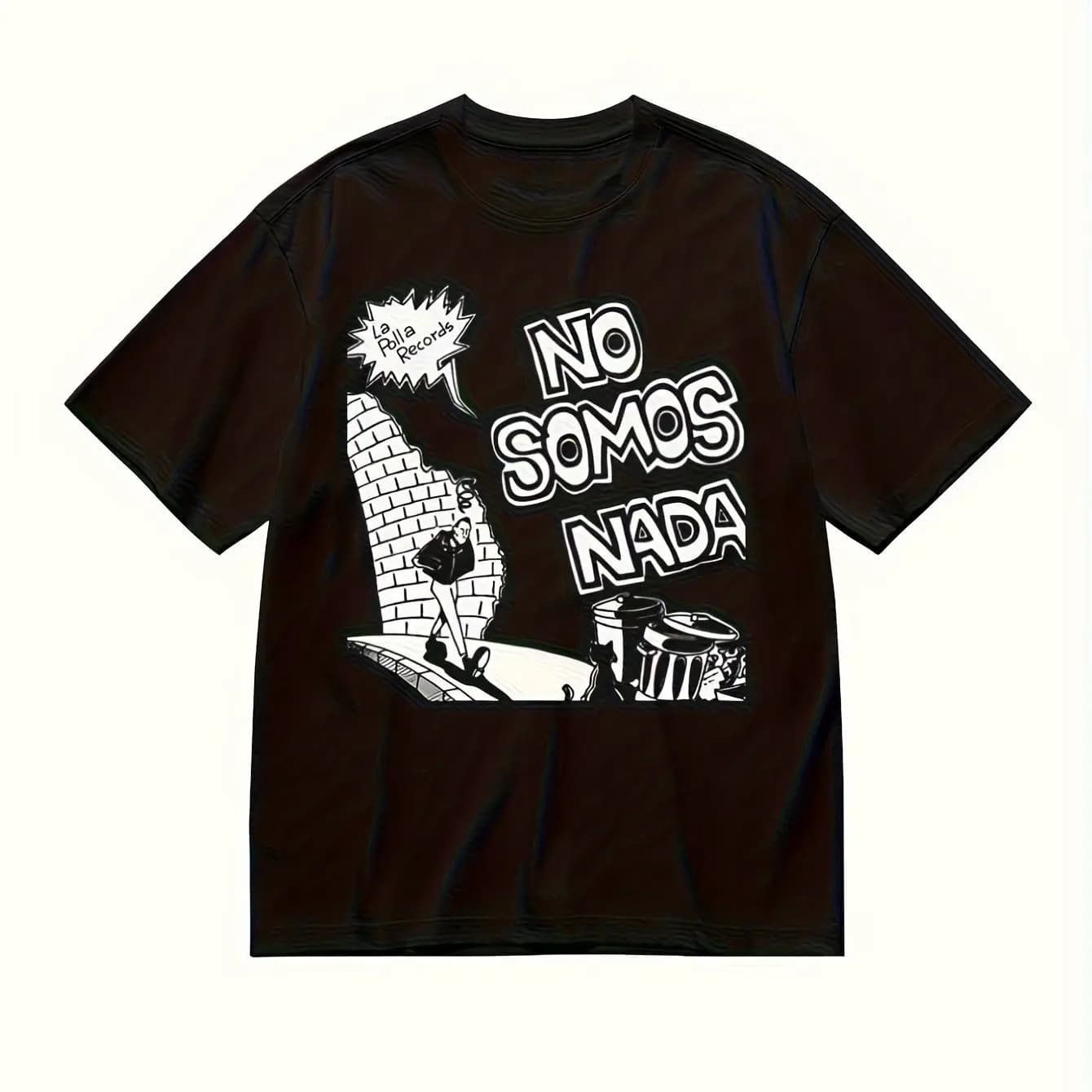 T-shirt graphique punk rock noir pour hommes La Polla Records Message de protestation espagnol NO SO