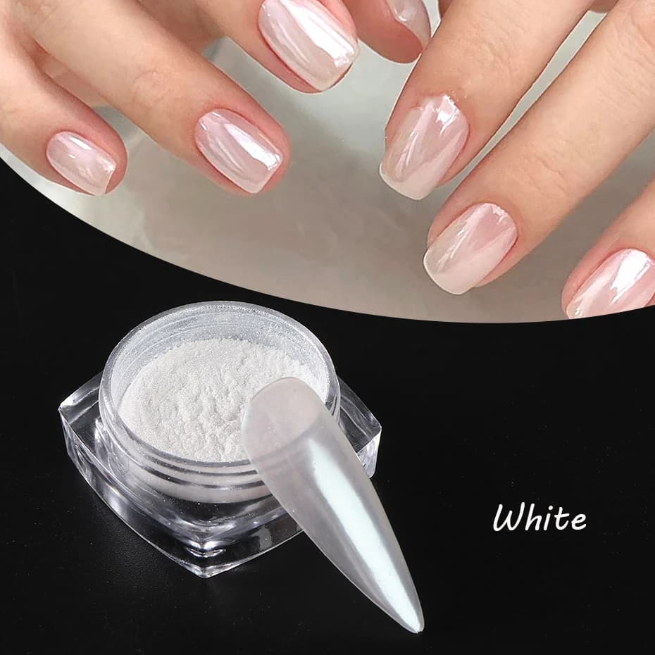 Lune clair de lune perle blanc ongles paillettes poussière Chrome Aurora blanc frottant sur poudre c
